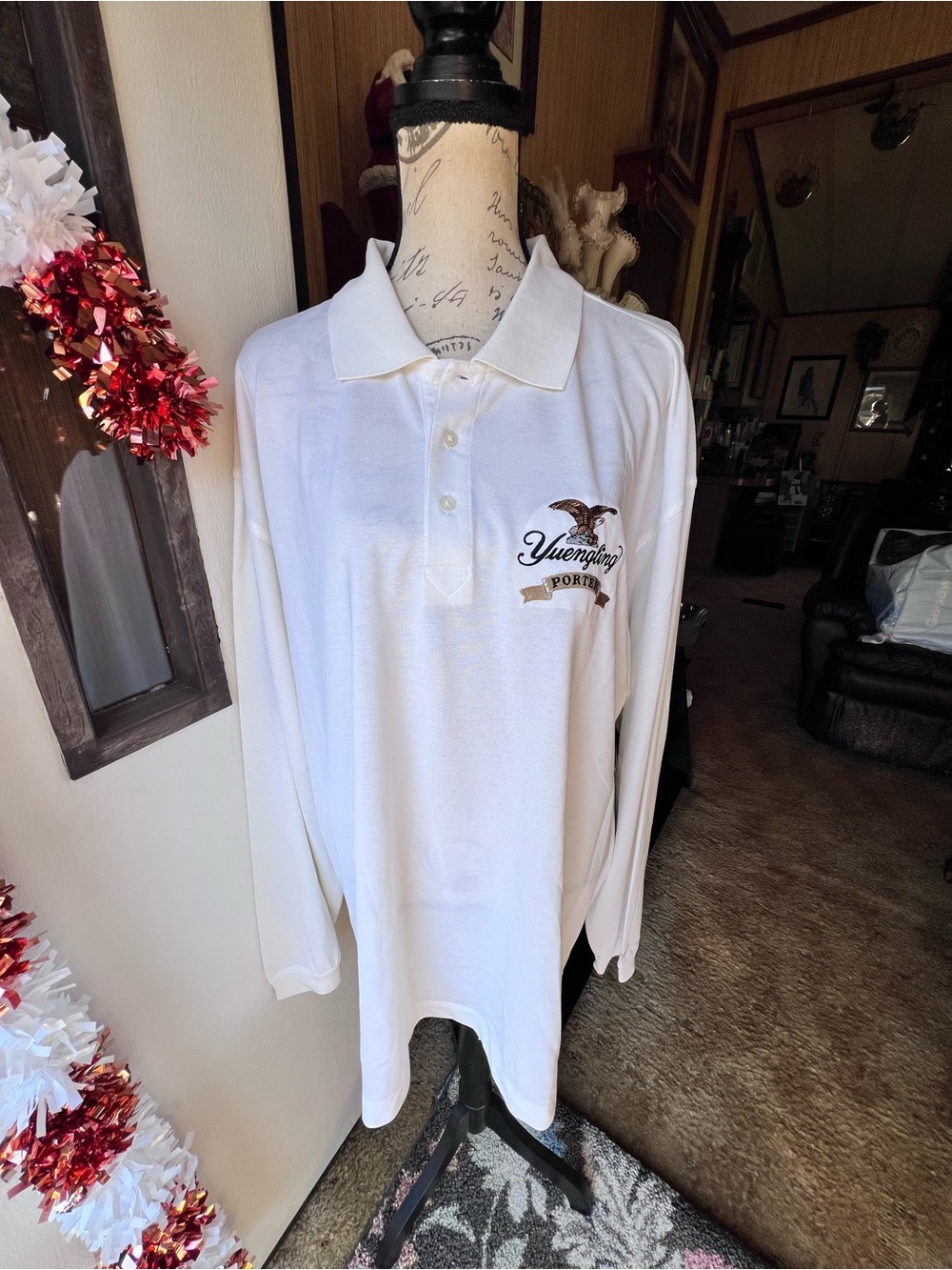 NWT Yuengling Porter Cutter & Buck Cotton-Blend Pique Mens Long Sleeve Polo.